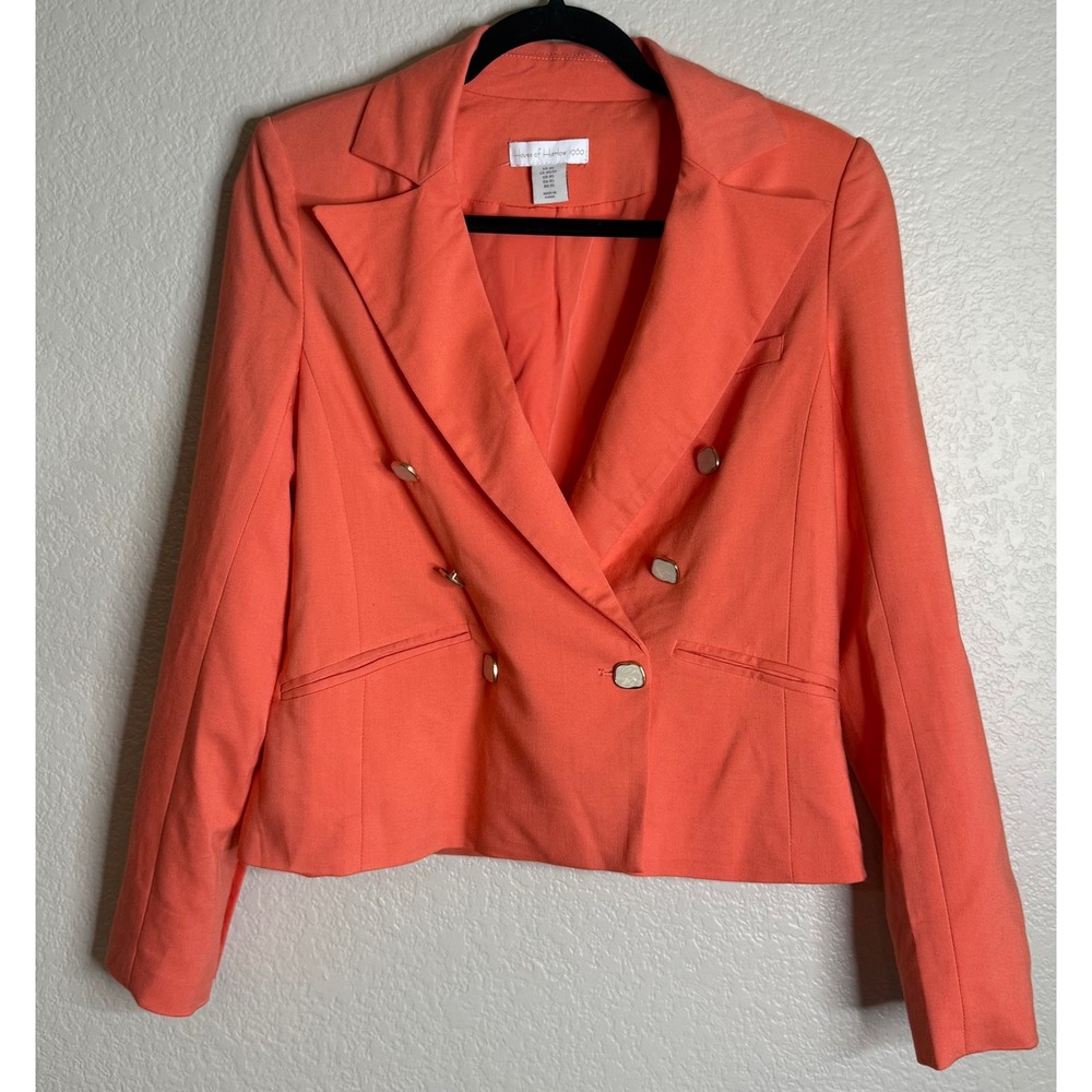 House of Harlow 1960 Womens XS Peach Blazer Double Breasted Gold Button Jacket